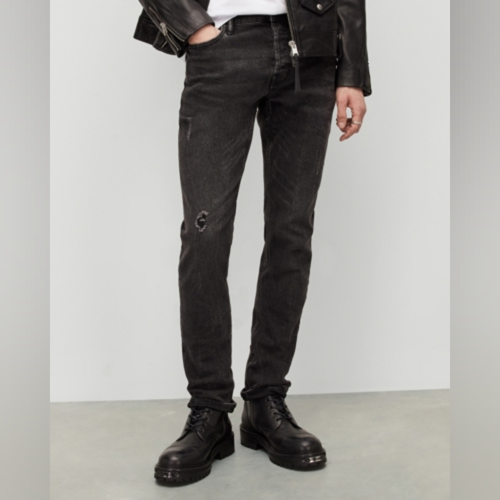 AllSaints Rex Black Tapered Men's Jeans with Subtle Distress